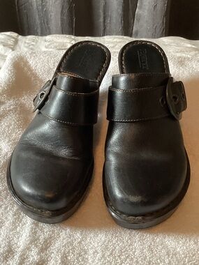 Born Black Leather Slide Clog with Buckle